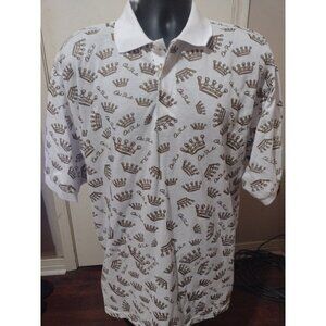 OLD SKOOL 3 BUTTON PIQUE POLO SHIRT WHITE WITH GOLD BROWN LOGOS XL NEW WITH TAGS